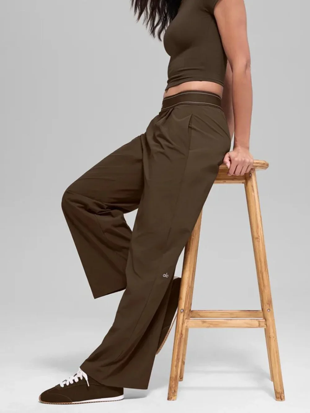 Alo Yoga Espresso Brown Suit Up Pants Wide Leg Trousers NWT 30